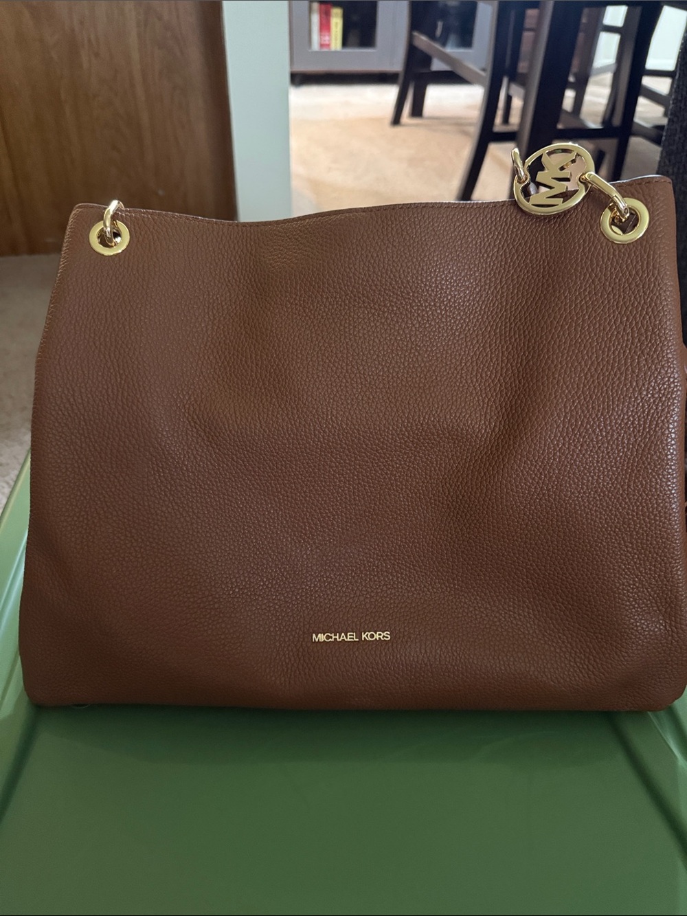Michael Kors Chestnut Brown Pebbled Leather Tote with Gold Hardware